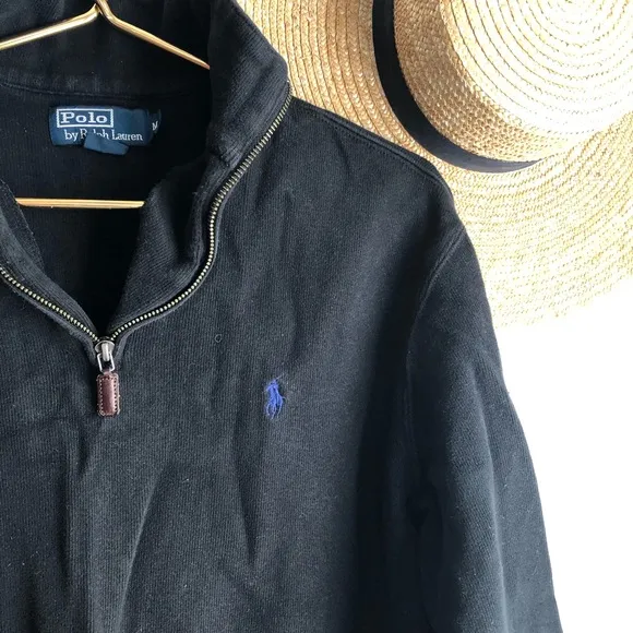 Y2k Vintage Polo Ralph Lauren oversized black pullover half zip sweater top