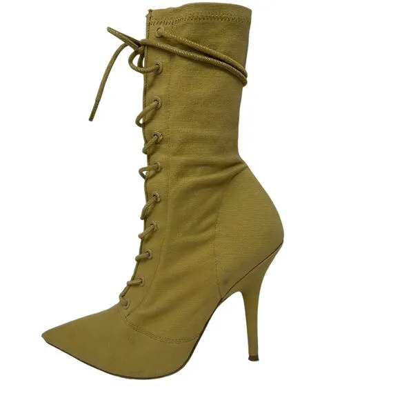 Yeezy Season 6 Stretch Canvas Lace Up Ankle Boots Womens Size 38