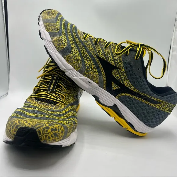 Yellow and Black Athletic Shoes with Knit Design