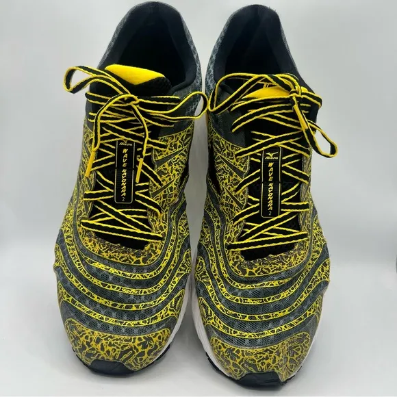 Yellow and Black Athletic Shoes with Knit Design
