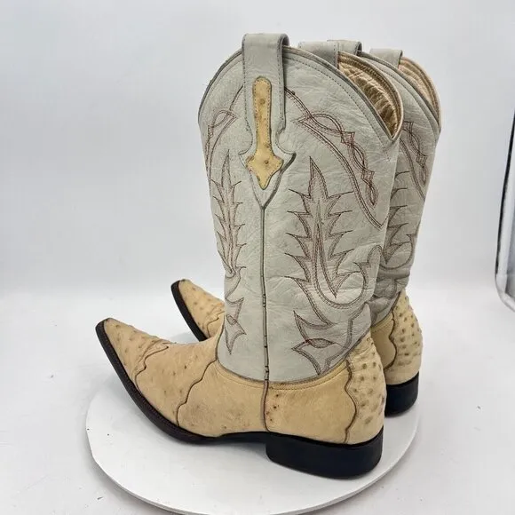 Yoncer Men Size 8 Cream White Leather Pointed Toe Pull On Western Cowboy Boot
