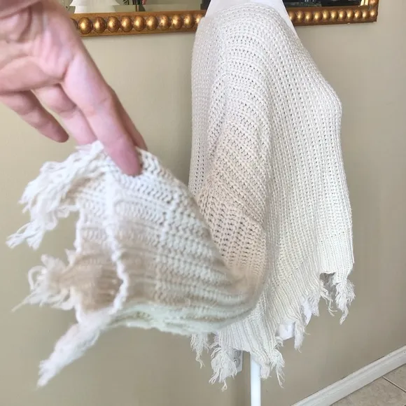 Young Fabulous &amp; Broke Ivory Knit Fringe Pullover Sweater S/M