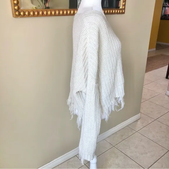 Young Fabulous &amp; Broke Ivory Knit Fringe Pullover Sweater S/M