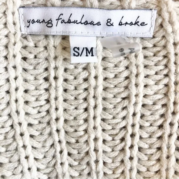 Young Fabulous &amp; Broke Ivory Knit Fringe Pullover Sweater S/M