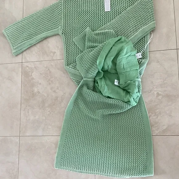 Young Fabulous &amp; Broke Santorini Crochet Slip Maxi Dress/Swim Cover-Up in Mint