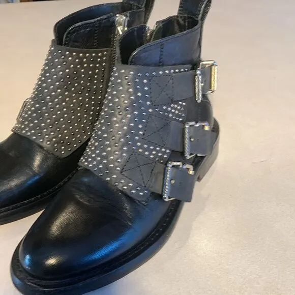 ZADIG&amp;VOLTAIRE Studded Black Leather Ankle Boots Size 6 EUC