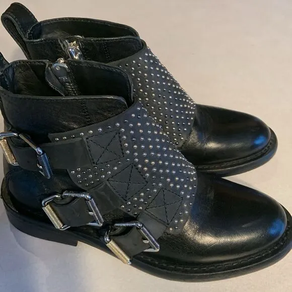 ZADIG&amp;VOLTAIRE Studded Black Leather Ankle Boots Size 6 EUC