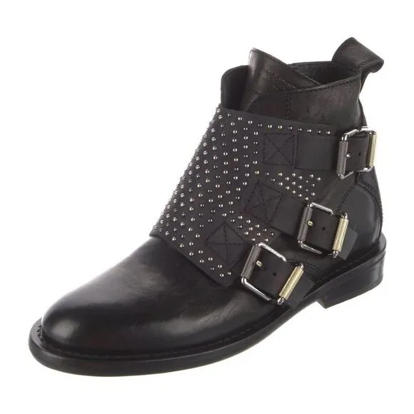 ZADIG&amp;VOLTAIRE Studded Black Leather Ankle Boots Size 6 EUC