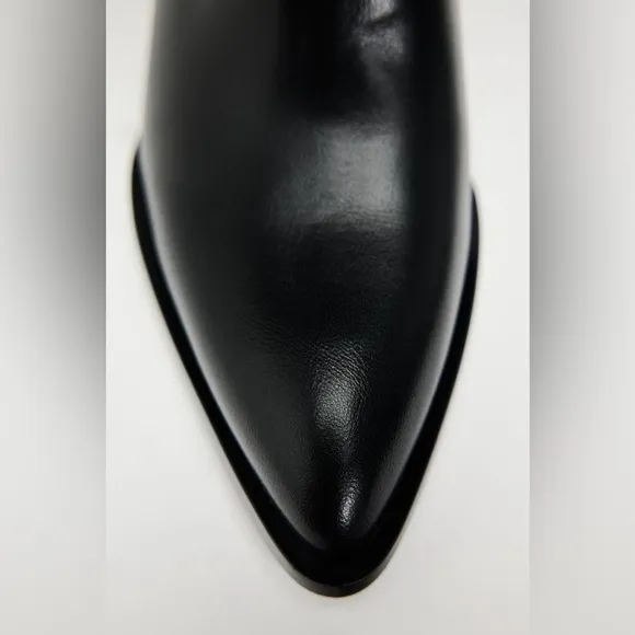 Zara Black faux Leather style Western cowboy  ankle heeled Boots