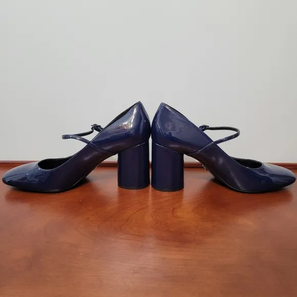 Zara Blue Faux Patent Leather Block Heel Mary Jane Side Strap Shoes Size 8