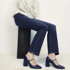 Zara Blue Faux Patent Leather Block Heel Mary Jane Side Strap Shoes Size 8