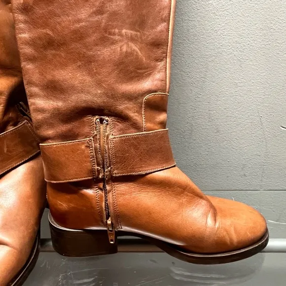 Zara Brown Leather Knee-High Boots