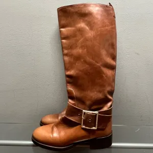 Zara Brown Leather Knee-High Boots