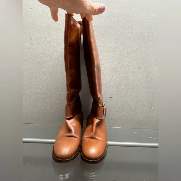 Zara Brown Leather Knee-High Boots
