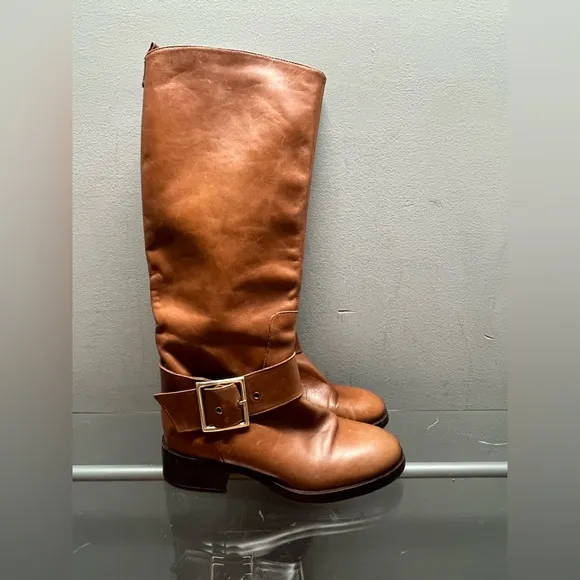 Zara Brown Leather Knee-High Boots