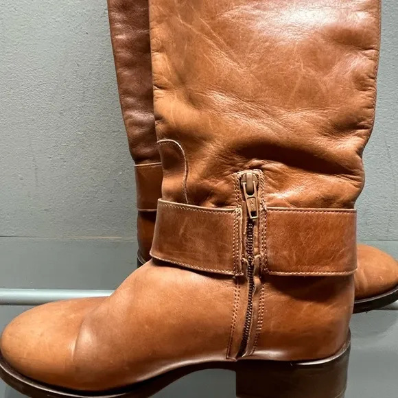 Zara Brown Leather Knee-High Boots
