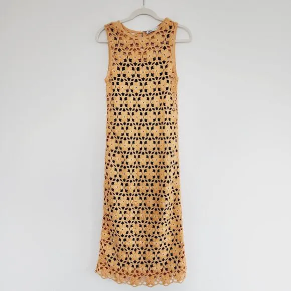 Zara Floral Knit Macrame Maxi / Midi Dress Lined Size Small
