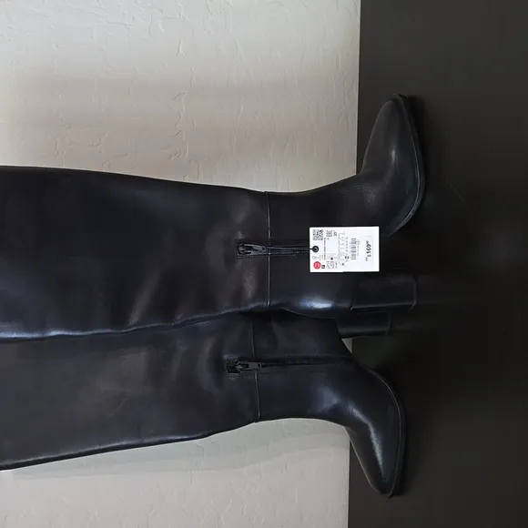 Zara Leather Elegant Black Knee-High Women's Boots Boot Size 6