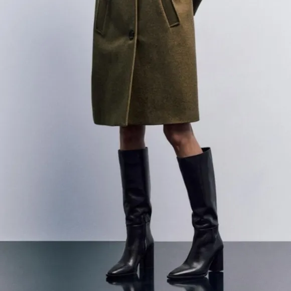 Zara Leather Elegant Black Knee-High Women's Boots Boot Size 6