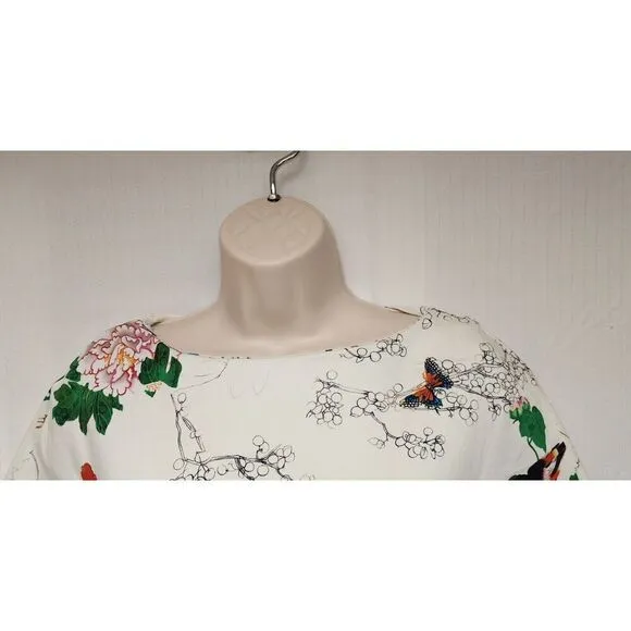 ZARA WOMENS BOAT NECK FLORAL PRINT MIDI DRESS SIZE SMALL MULTICOLOR CREAM