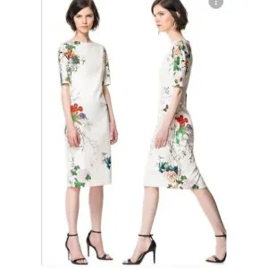 ZARA WOMENS BOAT NECK FLORAL PRINT MIDI DRESS SIZE SMALL MULTICOLOR CREAM