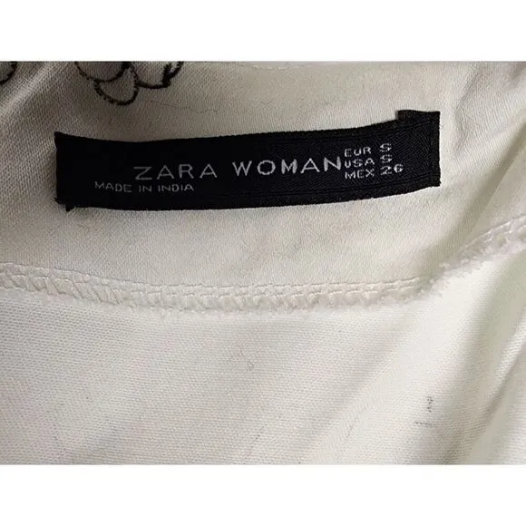 ZARA WOMENS BOAT NECK FLORAL PRINT MIDI DRESS SIZE SMALL MULTICOLOR CREAM
