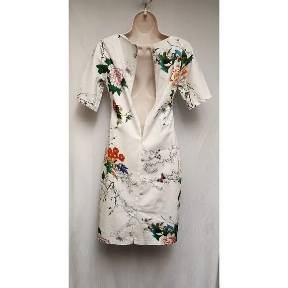 ZARA WOMENS BOAT NECK FLORAL PRINT MIDI DRESS SIZE SMALL MULTICOLOR CREAM