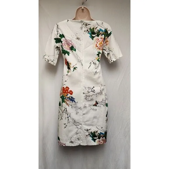 ZARA WOMENS BOAT NECK FLORAL PRINT MIDI DRESS SIZE SMALL MULTICOLOR CREAM
