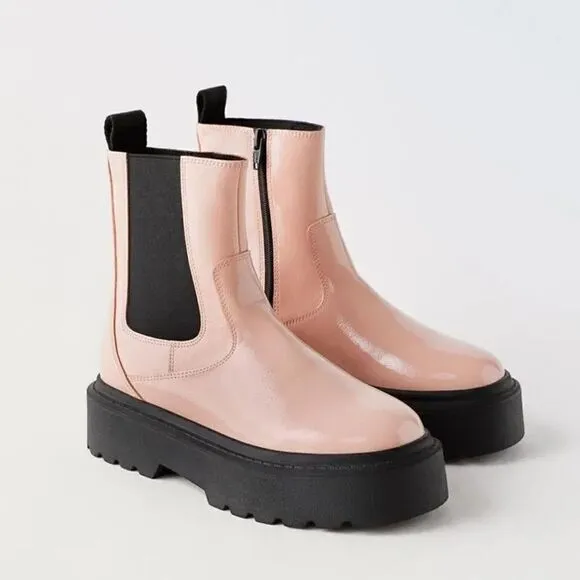 ZARA PATENT EFFECT CHELSEA BOOTS