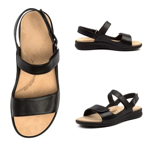 ZIERA 41W 41 WIDE Benji Black Leather Sandals 10 • Super Support Comfort Shoes