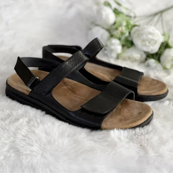 ZIERA 41W 41 WIDE Benji Black Leather Sandals 10 • Super Support Comfort Shoes