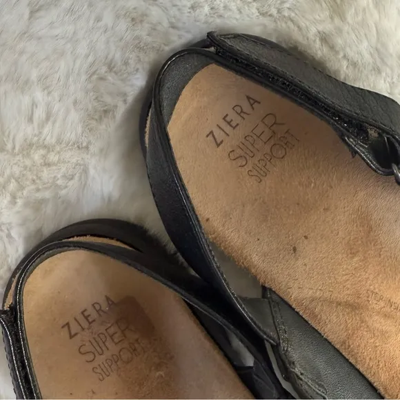 ZIERA 41W 41 WIDE Benji Black Leather Sandals 10 • Super Support Comfort Shoes