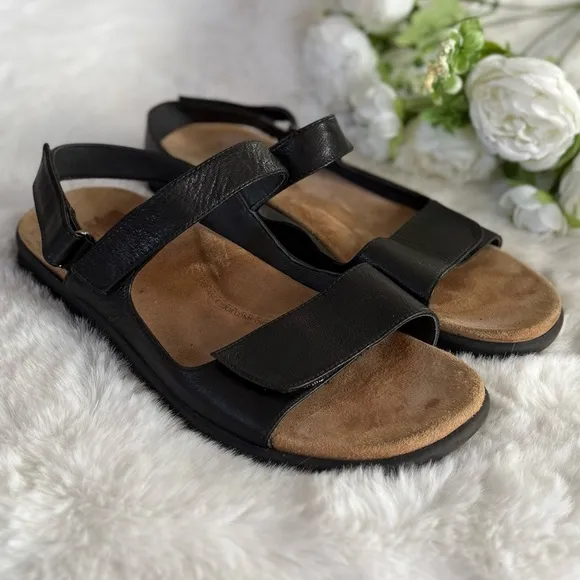 ZIERA 41W 41 WIDE Benji Black Leather Sandals 10 • Super Support Comfort Shoes