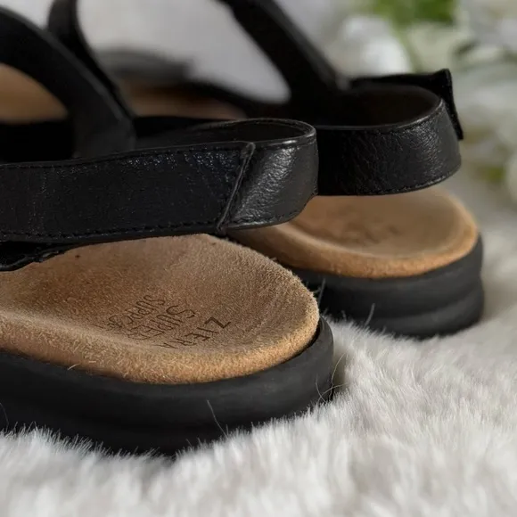 ZIERA 41W 41 WIDE Benji Black Leather Sandals 10 • Super Support Comfort Shoes