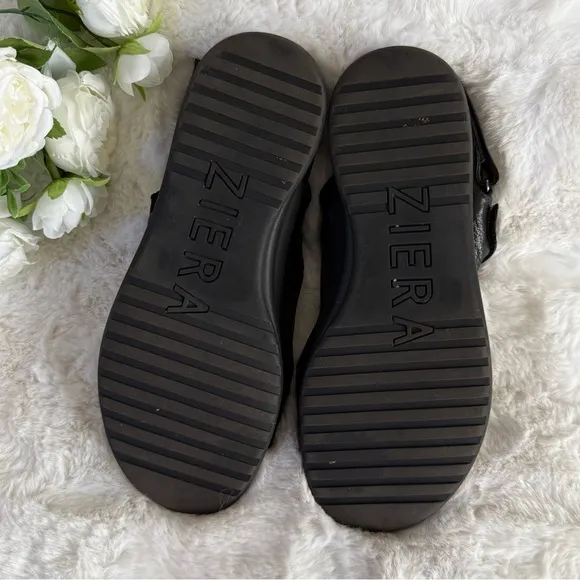 ZIERA 41W 41 WIDE Benji Black Leather Sandals 10 • Super Support Comfort Shoes